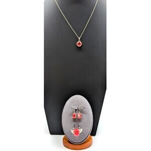 925 Sterling Silver Pinkish Orange Lab Created Gemstone Jewelry Set